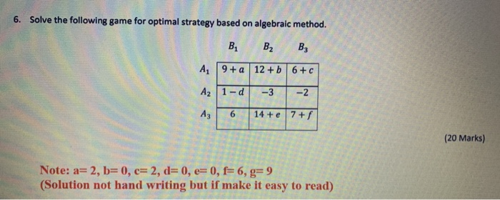 6. Solve the following game for optimal strategy