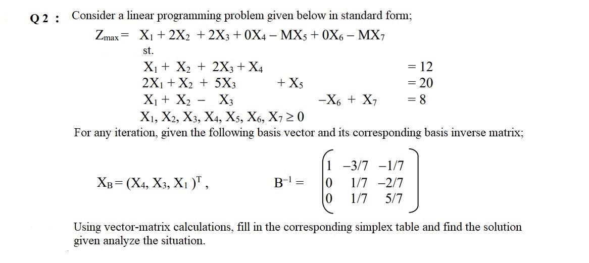 Q2 : Consider a linear programming problem given