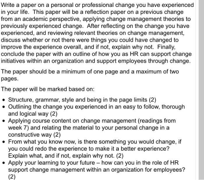 Write a paper on a personal or professional