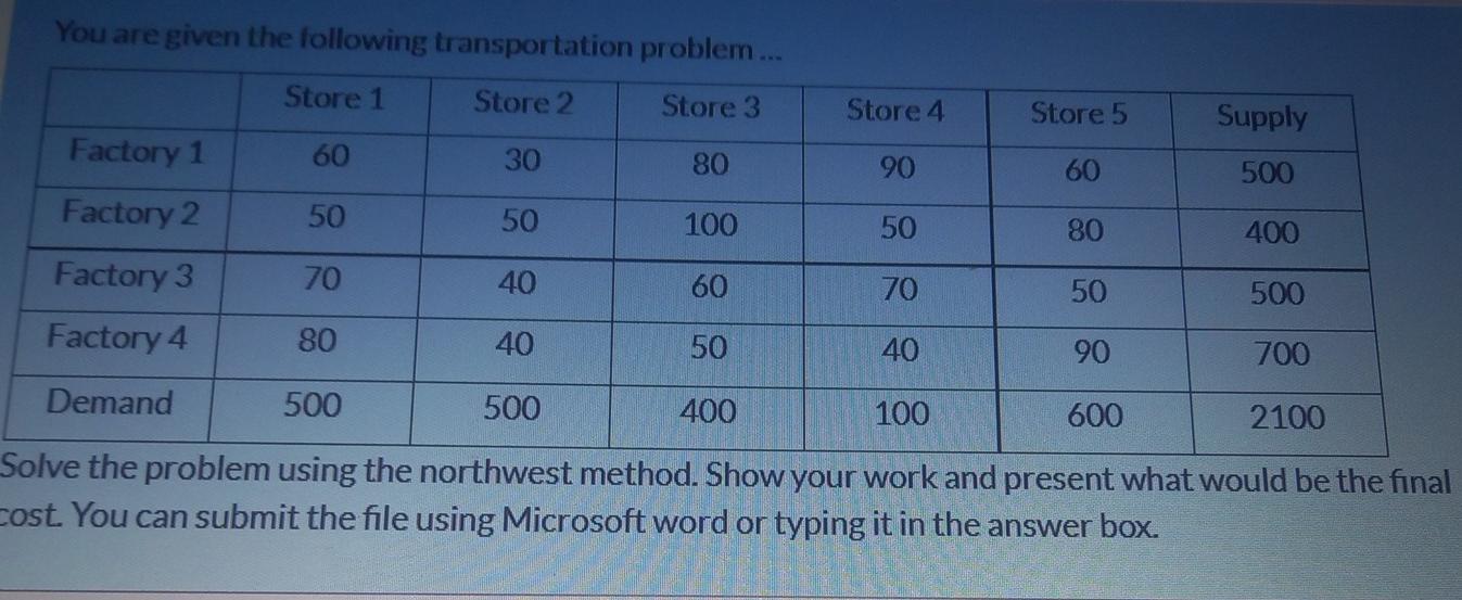 You are given the following transportation