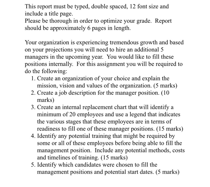 This report must be typed, double spaced, 12 font