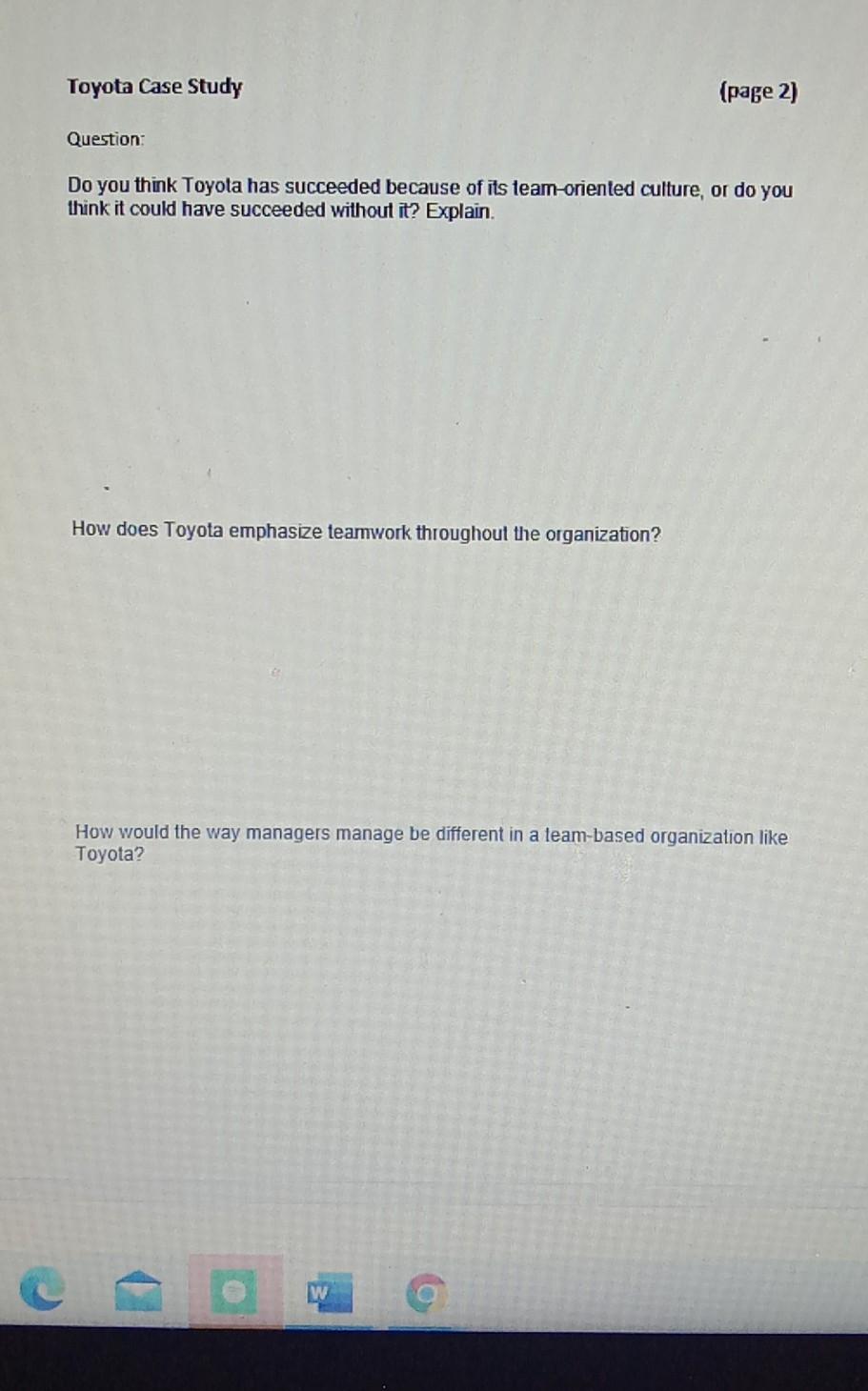 Toyota Case Study (page 2) Question Do you think