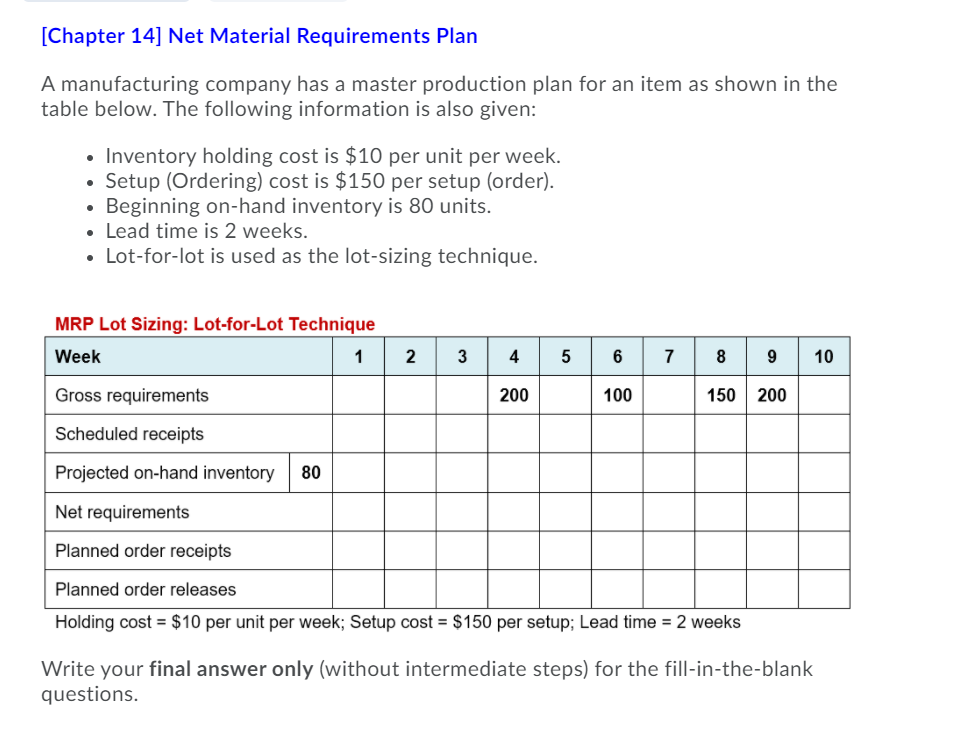 [Chapter 14] Net Material Requirements Plan A