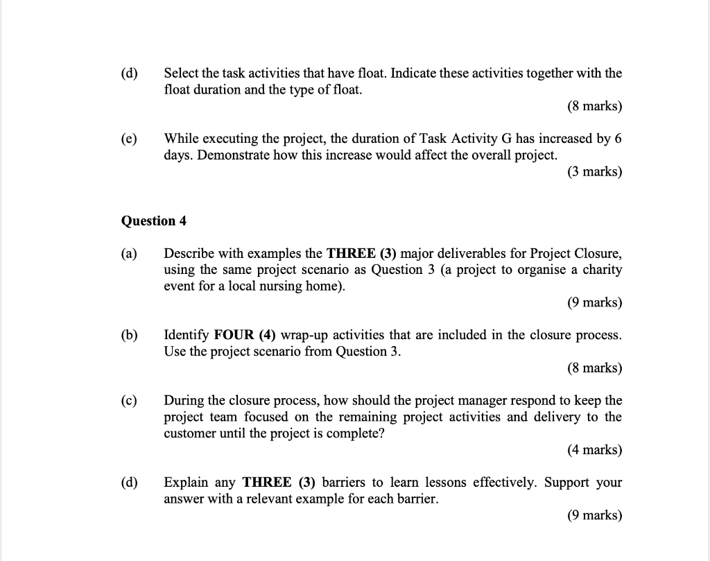 Question 2 Select one project that you have