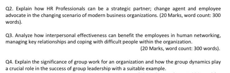 answer Q 2,3,4 Q2. Explain how HR Professionals