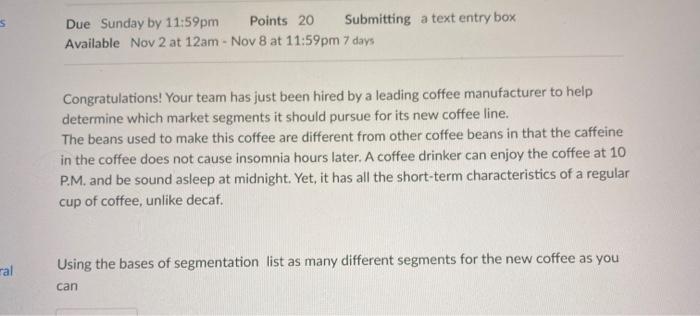 Due Sunday by 11:59pm Points 20 Submitting a text