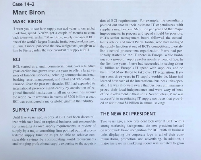 1. What do you think Marc's plan should be