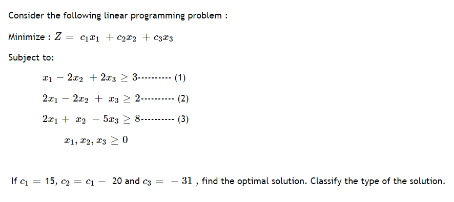 Consider the following linear programming problem