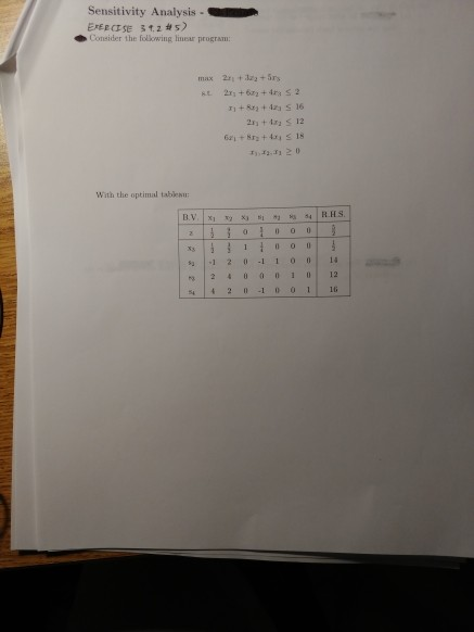 Sensitivity Analysis - EXERCISE 312 #5) Consider