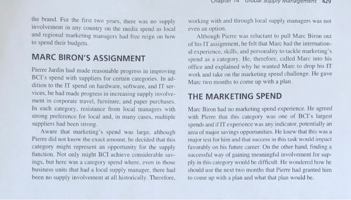 1. What do you think Marc's plan should be