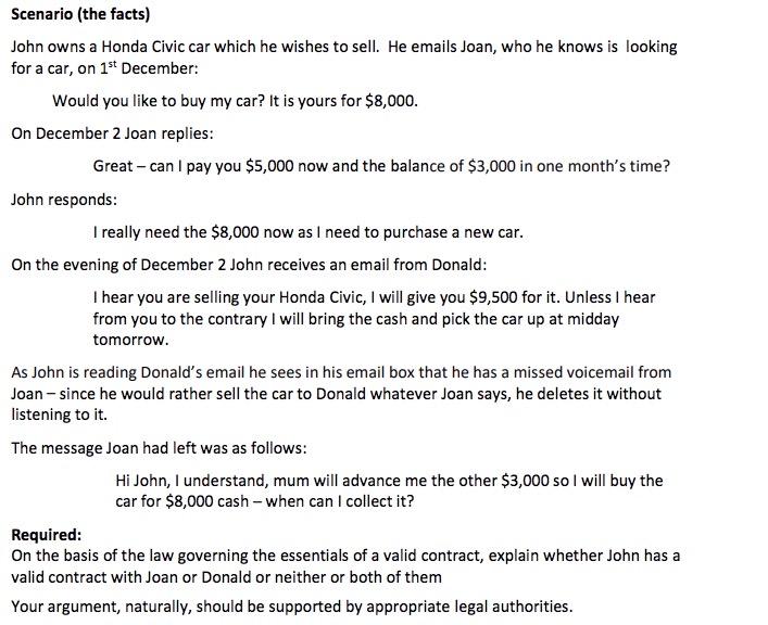 Scenario (the facts) John owns a Honda Civic car