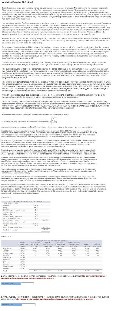 Analytics Exercise 20-1 (Algo) Big10Sweaters.com