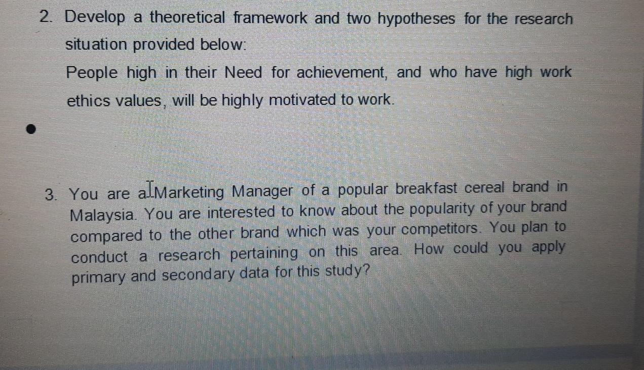 Subject: Business Research 2. Develop a