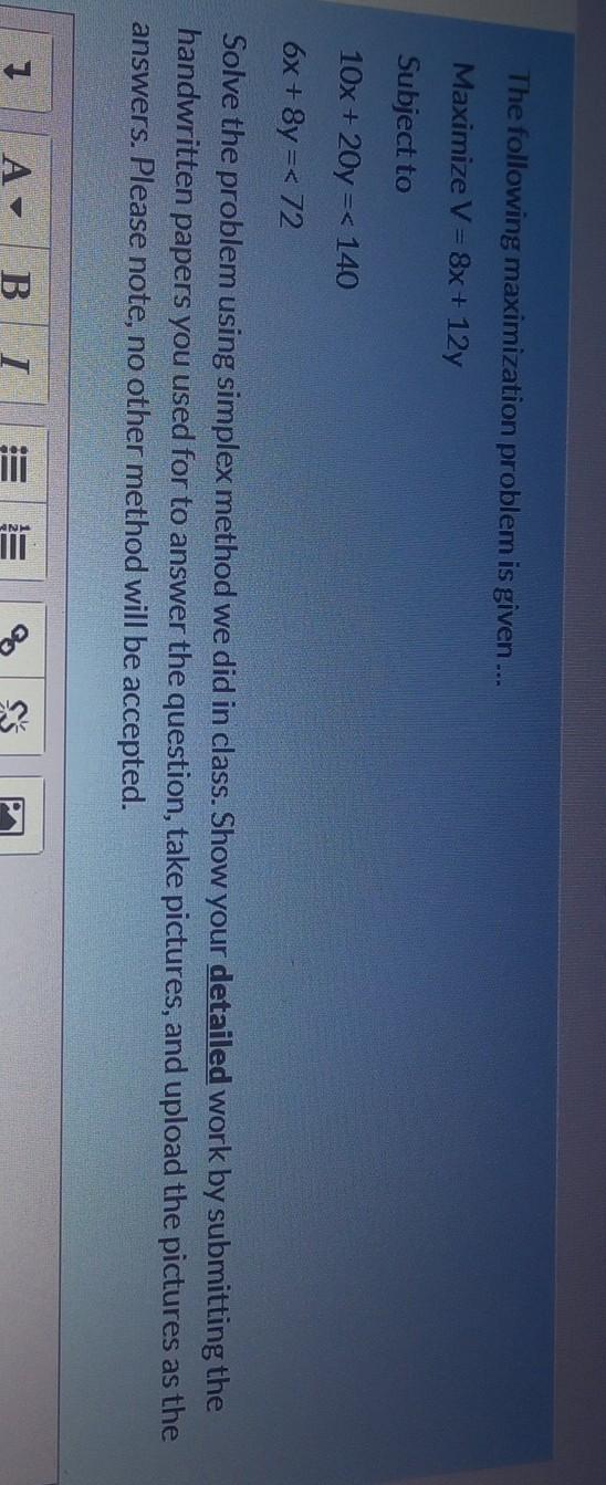 The following maximization problem is given ...