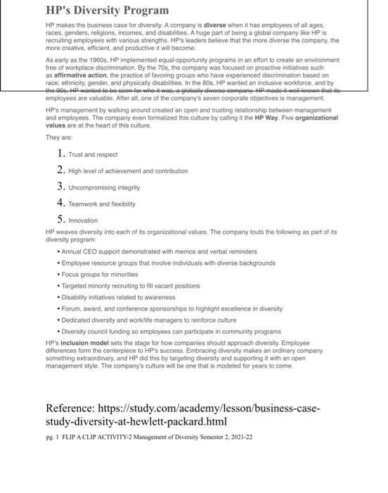 case study HP's Diversity Program HP makes the