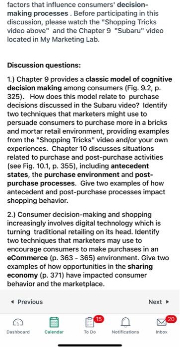 answer 1 & 2 factors that influence consumers'