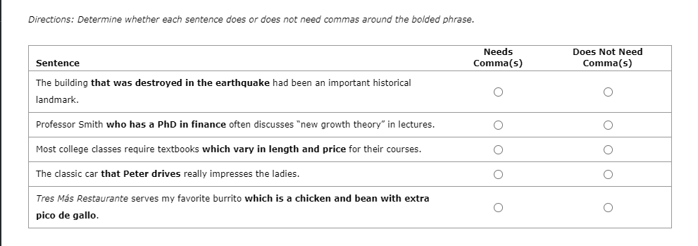 Directions: Determine whether each sentence does
