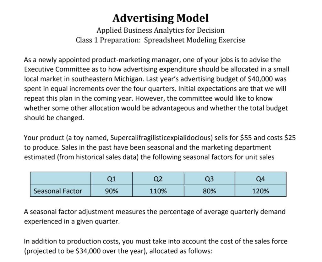 Advertising Model Applied Business Analytics for