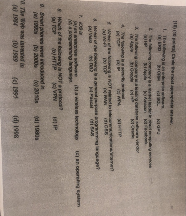 (16) (10 points) Circle the most appropriate