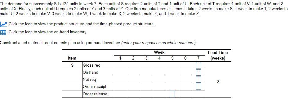 Construct a net material requirements plan using