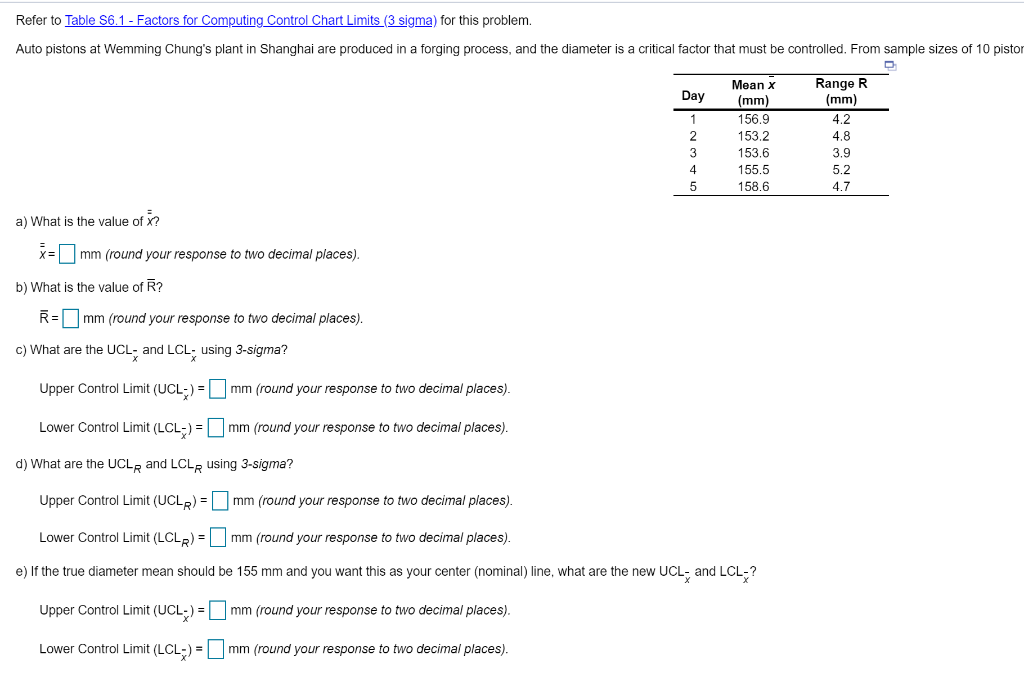 Refer to Table 56.1 - Factors for Computing