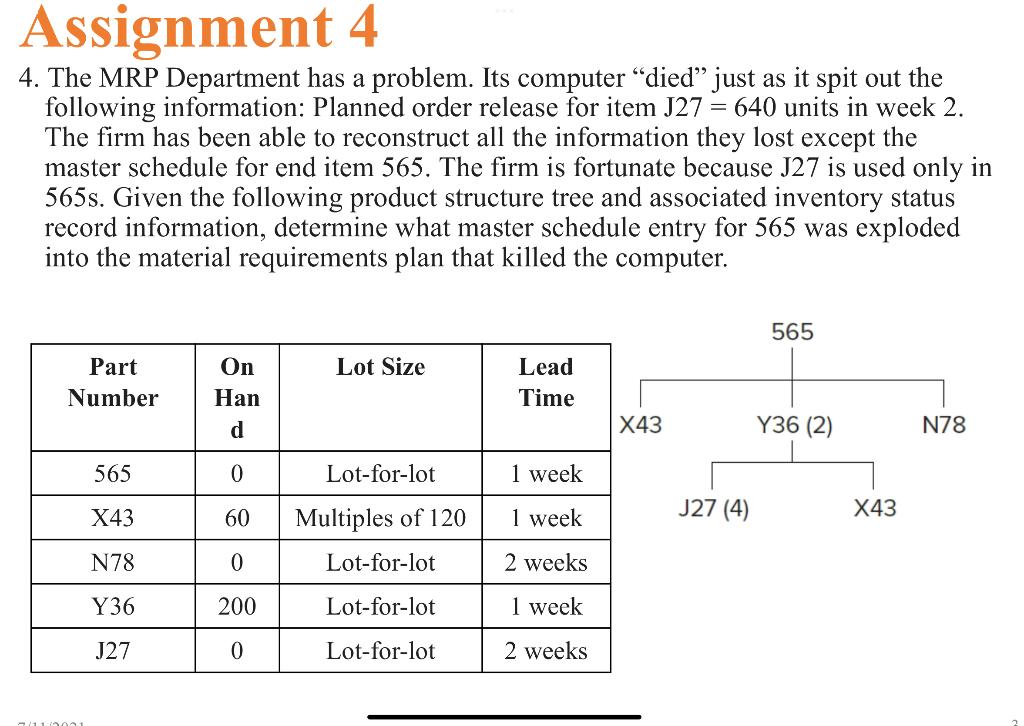 4. The MRP Department has a problem. Its computer