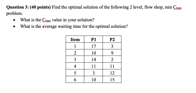Question 1: (20 points) There are 9 items waiting