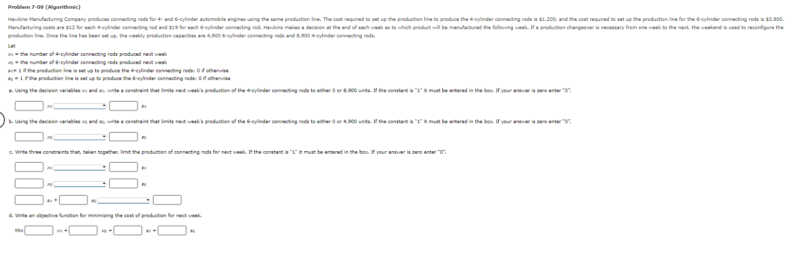 Problem 7-09 (Algorithmic) Hawkins Manufacturing