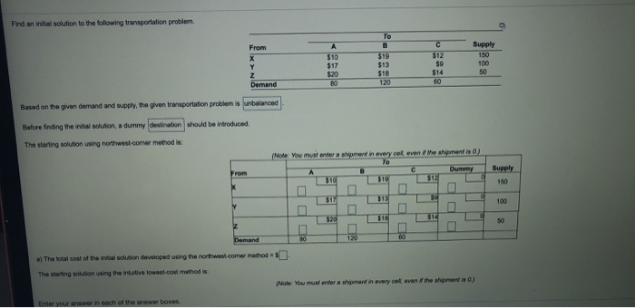 Find an initial solution to the following