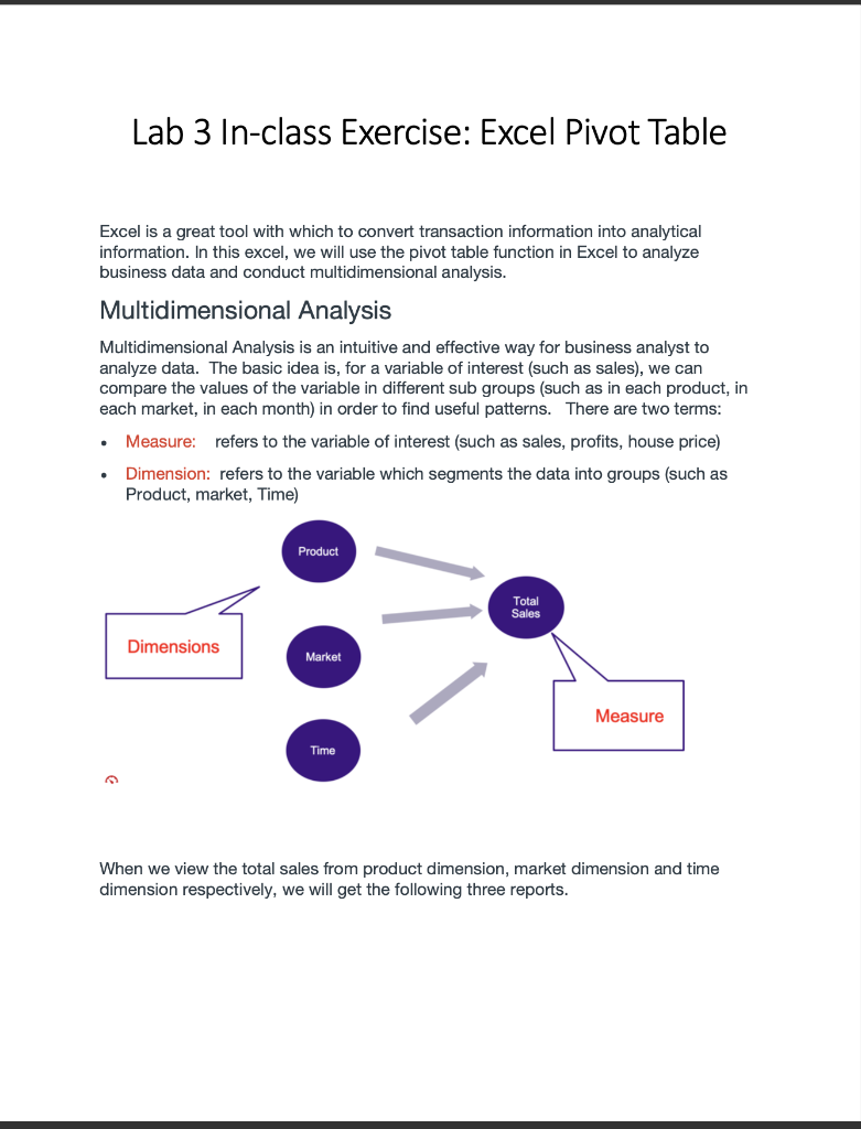 Lab 3 In-class Exercise: Excel Pivot Table Excel