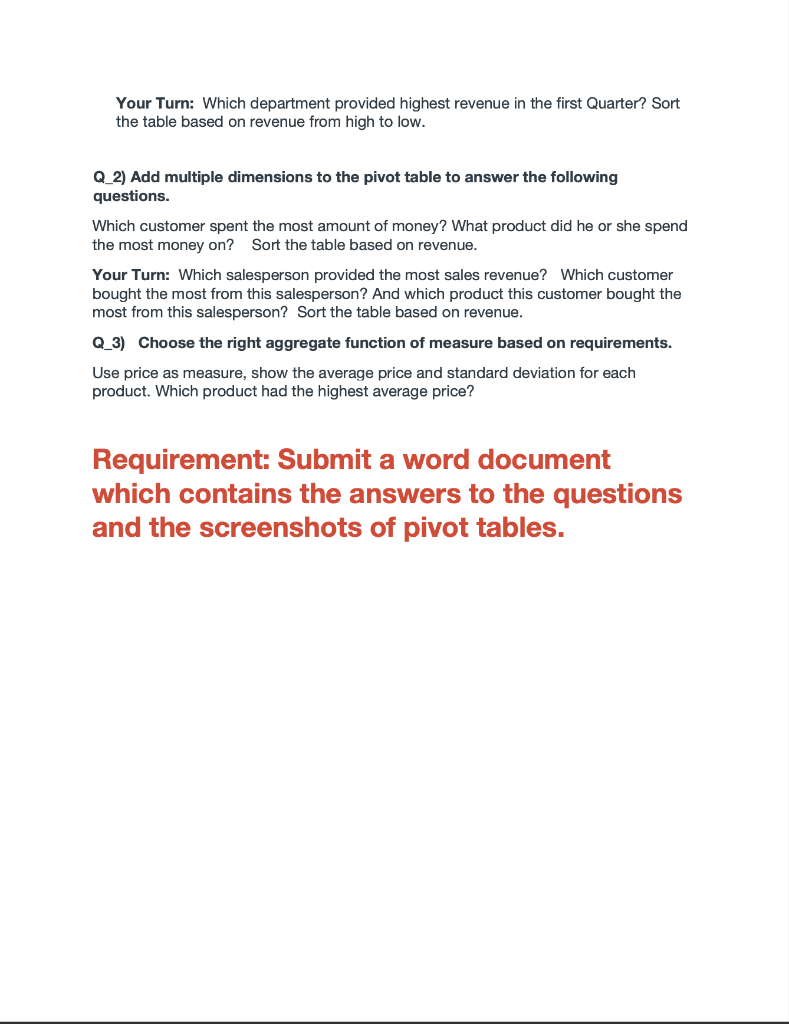 Lab 3 In-class Exercise: Excel Pivot Table Excel