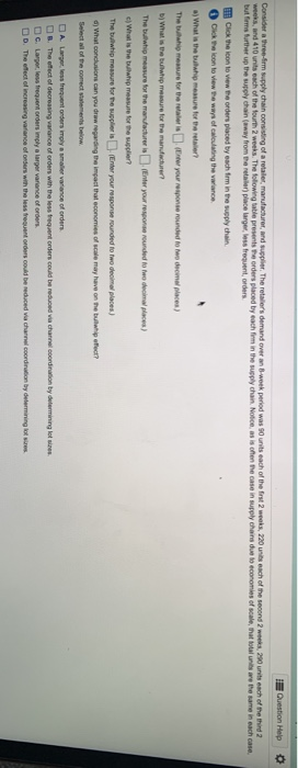 Question Help Consider a three-form supply chain