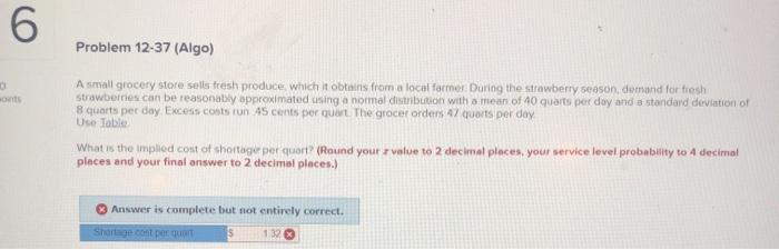 6 Problem 12-37 (Algo) A small grocery store