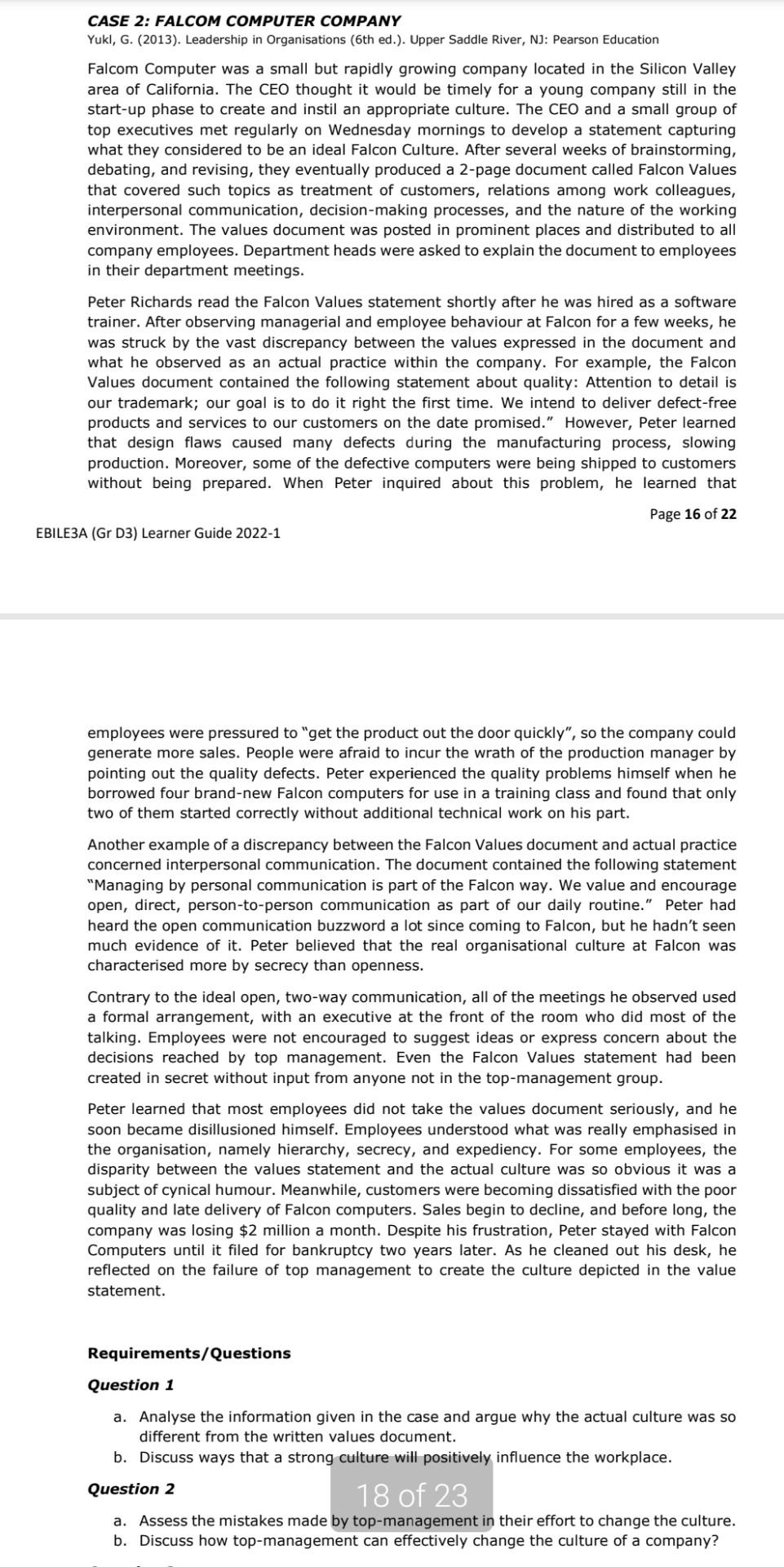 please help CASE 2: FALCOM COMPUTER COMPANY Yukl,