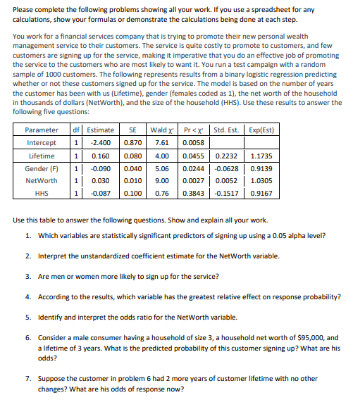 Please complete the following problems showing