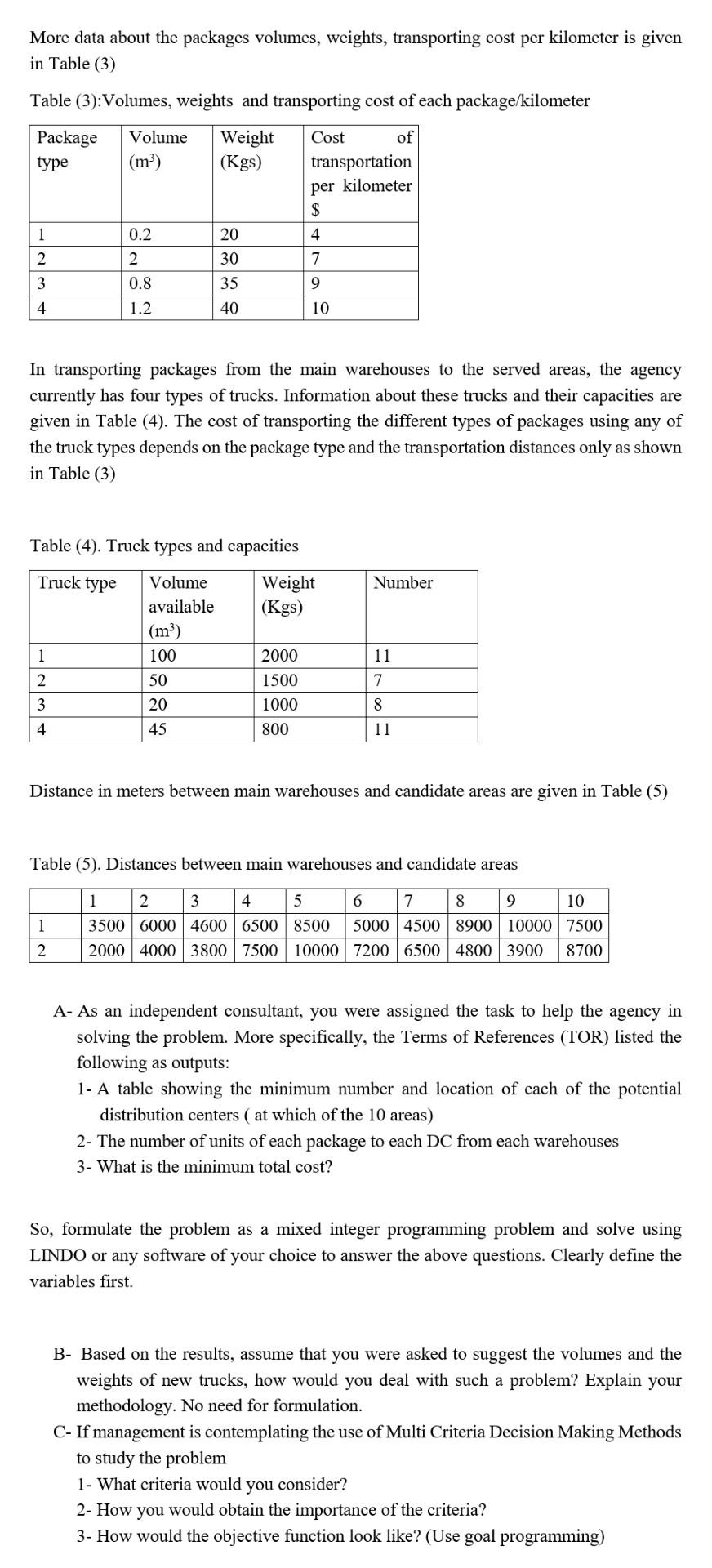 More data about the packages volumes, weights,