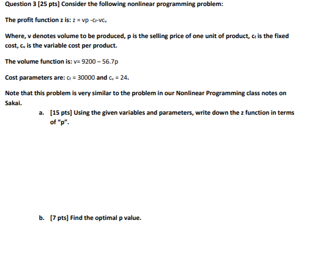 Question 3 [25 pts] Consider the following