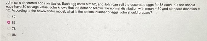 John sells decorated eggs on Easter. Each egg