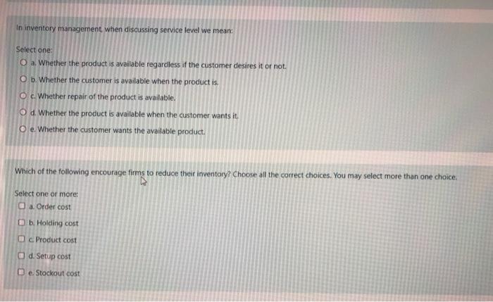 In inventory management, when discussing service