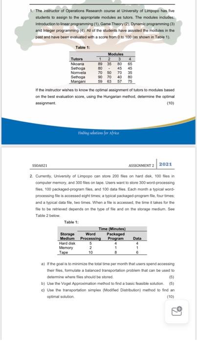 1. The instructor of Operations Research course