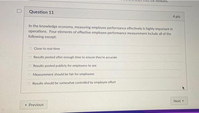 LES IT e modules. D Question 11 4 pts In the