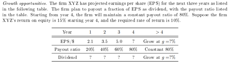 Growth opportunities. The firm XYZ has projected