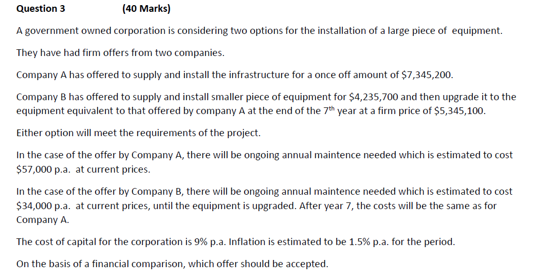 Question 3 (40 Marks) A government owned