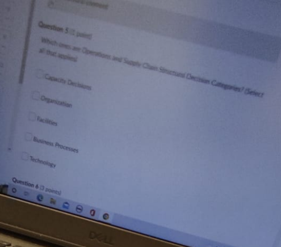 Question 5 point Organization Business Processes