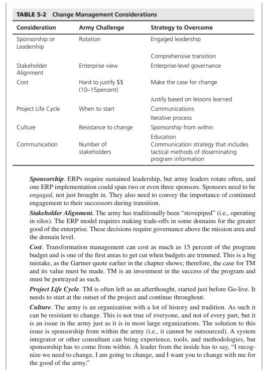 US Army 3. How was the change management process