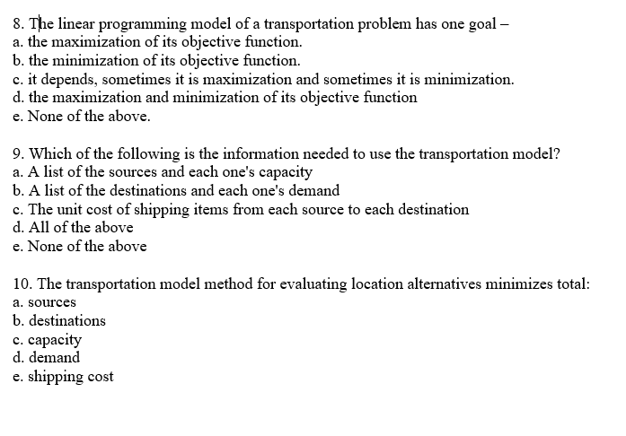 8. The linear programming model of a