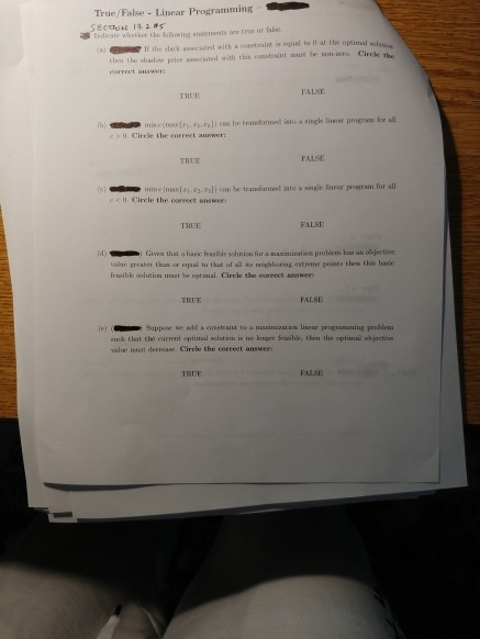 updated updated True/False - Linear Programming