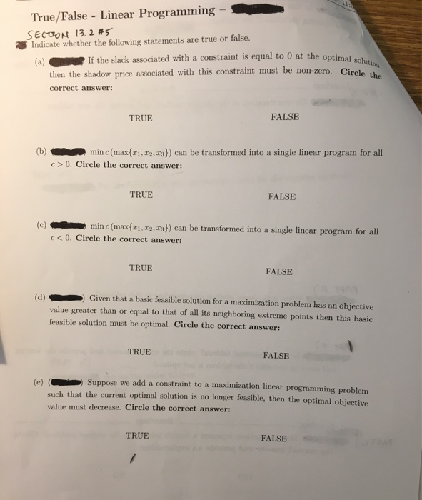 updated updated True/False - Linear Programming
