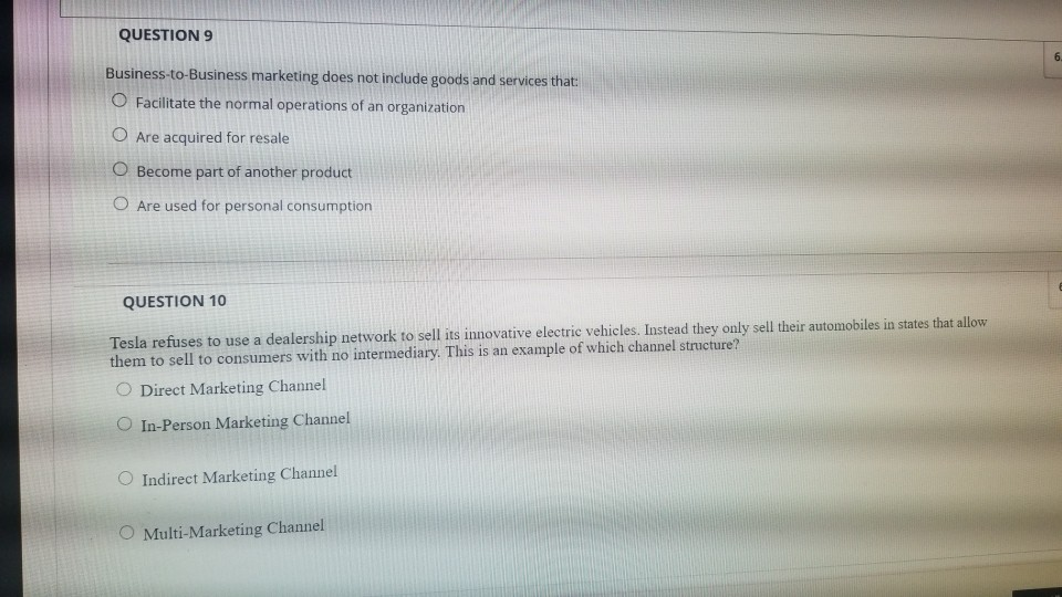 Marketing Question QUESTION 9 6