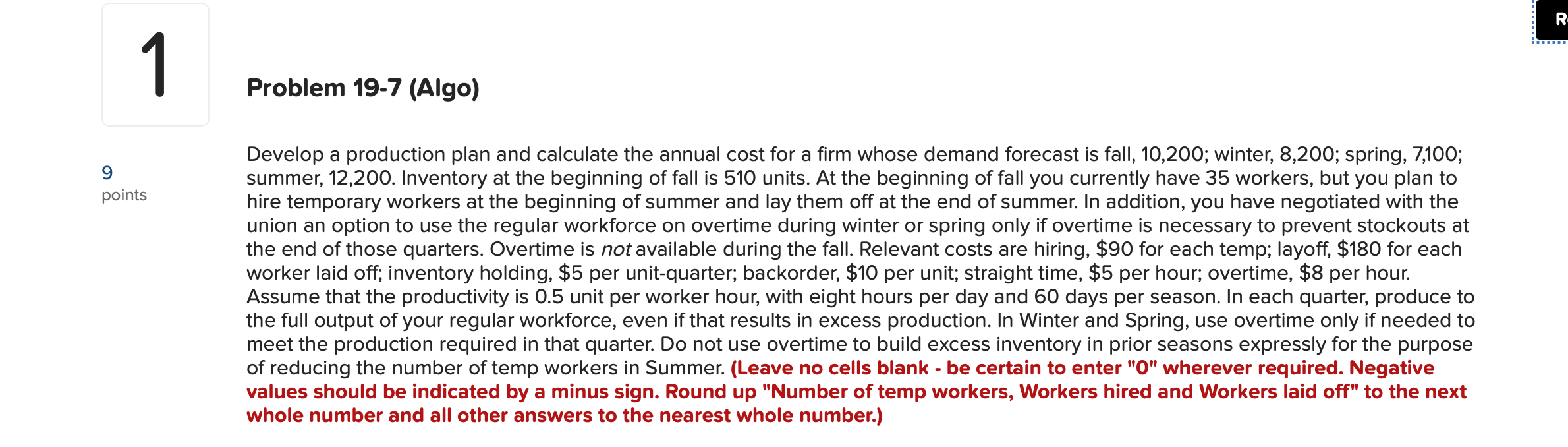 Develop a production plan and calculate the